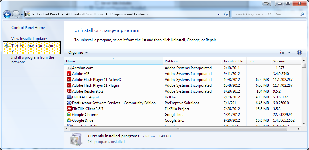 No Programs And Features In Control Panel